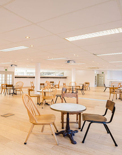 pairs of 2-chair-1-table in a big room